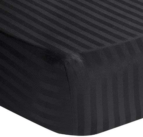 500 Thread Count Fits Mattress Upto 25''- 27" inch Deep Pocket 1PC Luxurious Fitted Sheet Only 100% Egyptian Cotton California Queen (60" X 84") Black Color { Stripe Pattern }